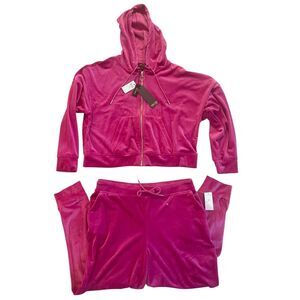 Hot Pink Velour Y2K Tracksuit Set XL Zip Hoodie Joggers Barbiecore McBling NWT